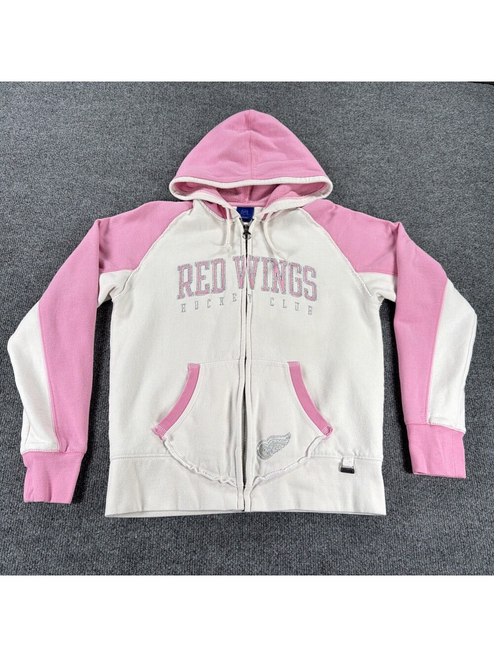 Reebok Detroit Red Wings Full Zip Hoodie White Pink Breast Cancer- Women's M